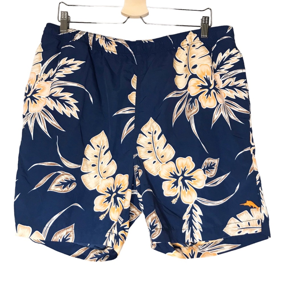 Tommy Bahama Men's Swim Trunks Blue Orange Floral Tropical Mesh Lined Beach